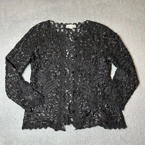 S.M Collection Top Womens S Black Lace‎ Beaded Dressy Embellished Holiday Party - Picture 4 of 11